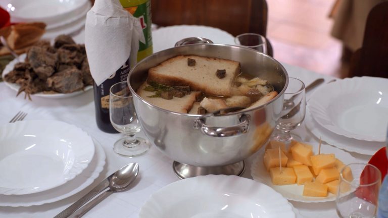 Holy Ghost Soup served with beef and cabbage